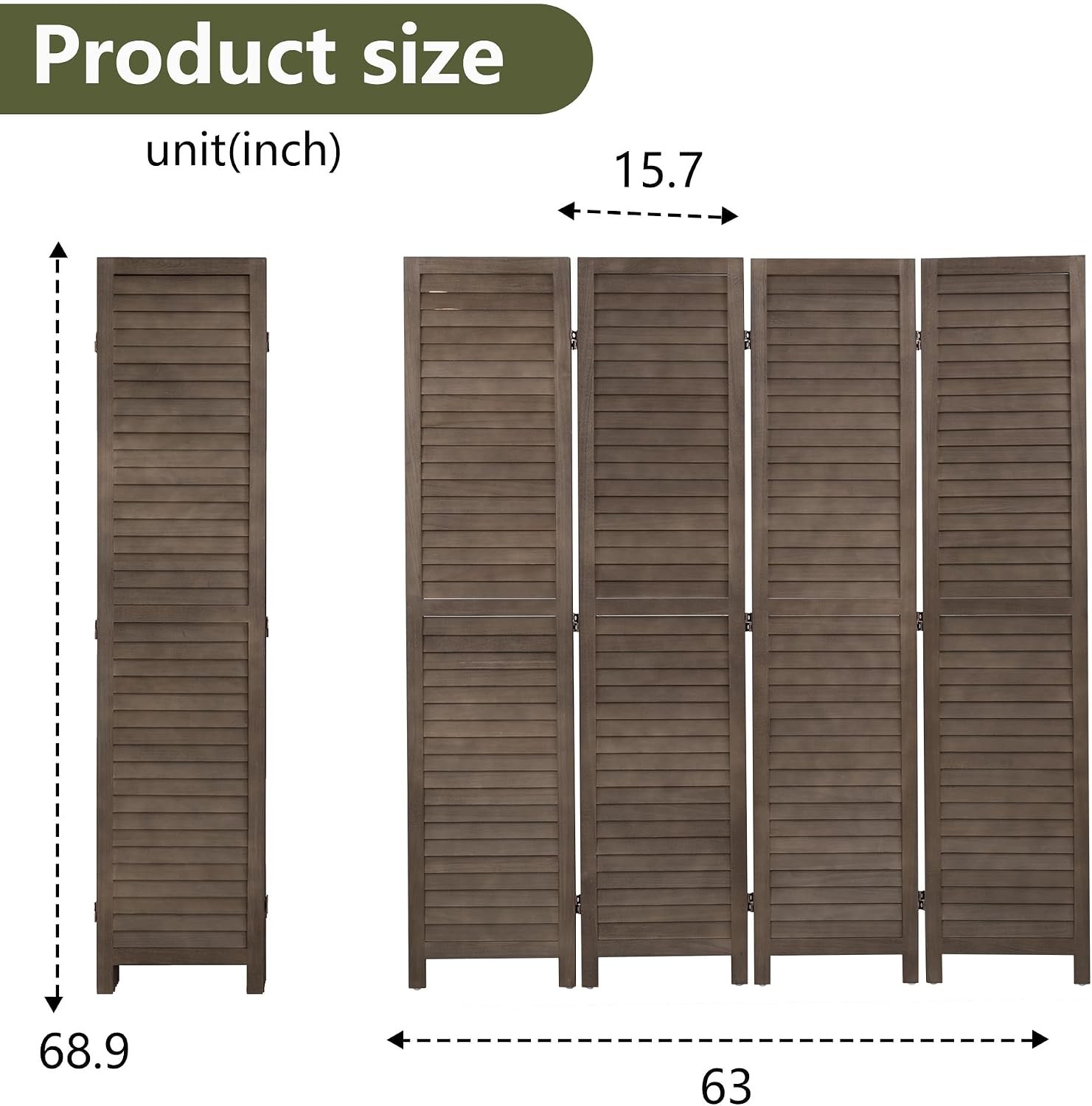 4 Panel Wood Room Divider 5.75 Ft Tall Wall Divider 68.9″ x 15.75″ Each Panel