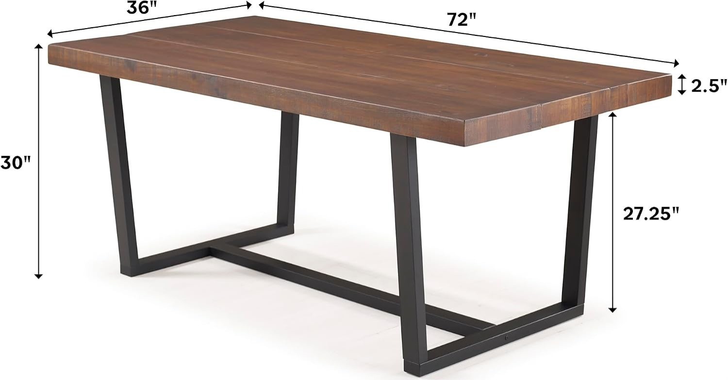 Rectangular Dining Table Dark Wood Top Black Metal Frame Mahogany Brown 72″