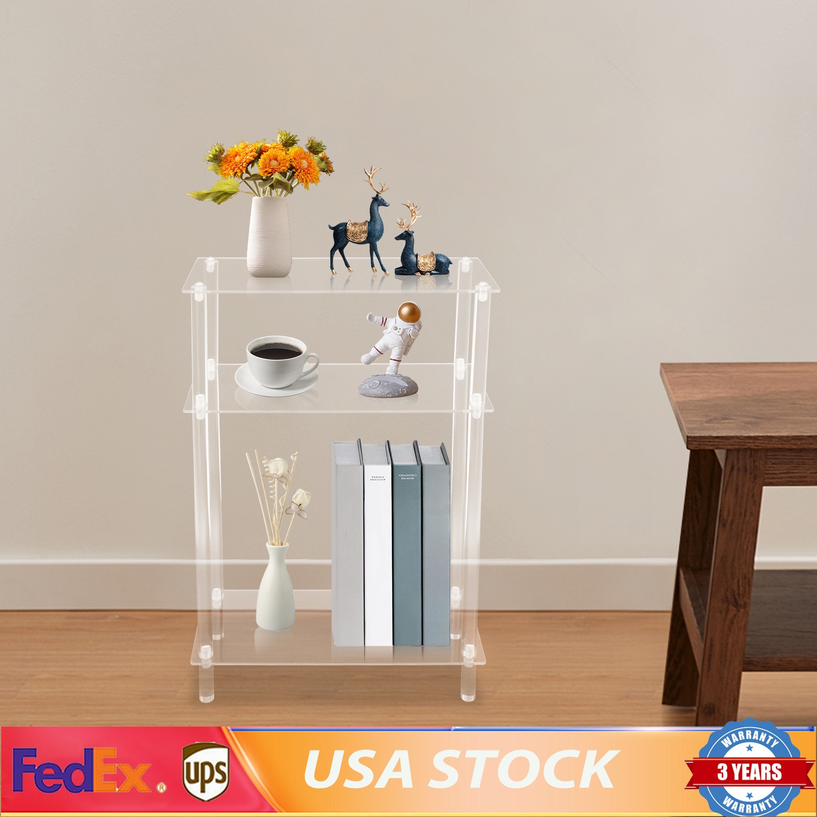 Acrylic Narrow Side Table 7″ Wide Skinny Nightstand/Bedside Slim Small End Table