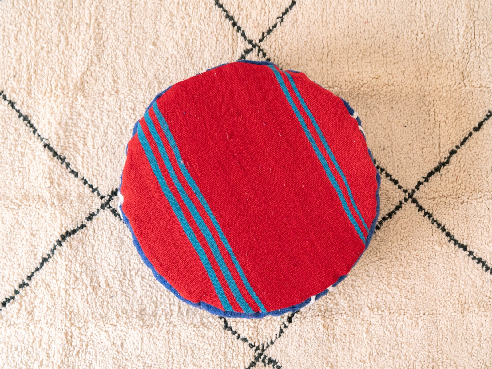 20×20 Moroccan Handmade Pouf Berber Kilim Rug Blue and red Floor Cushion