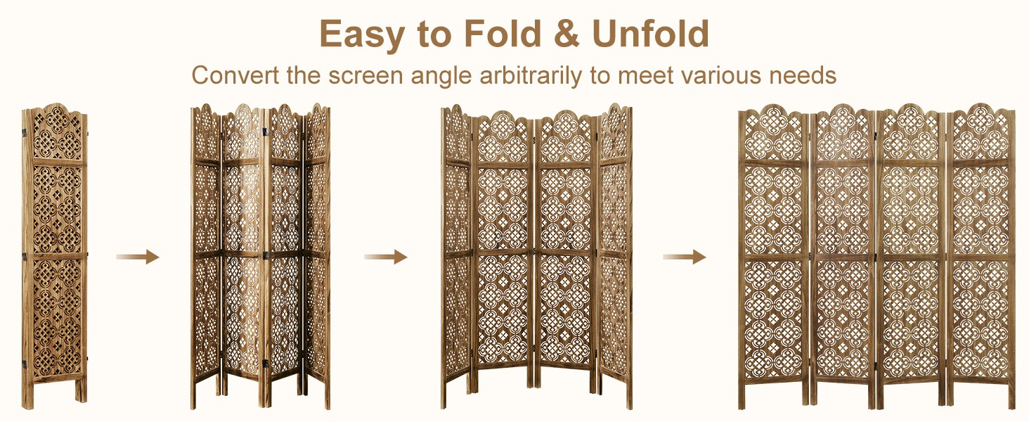 68.9Inch Folding Room Divider, 4 Panels Wood Carved Screens – Ideal Decorative