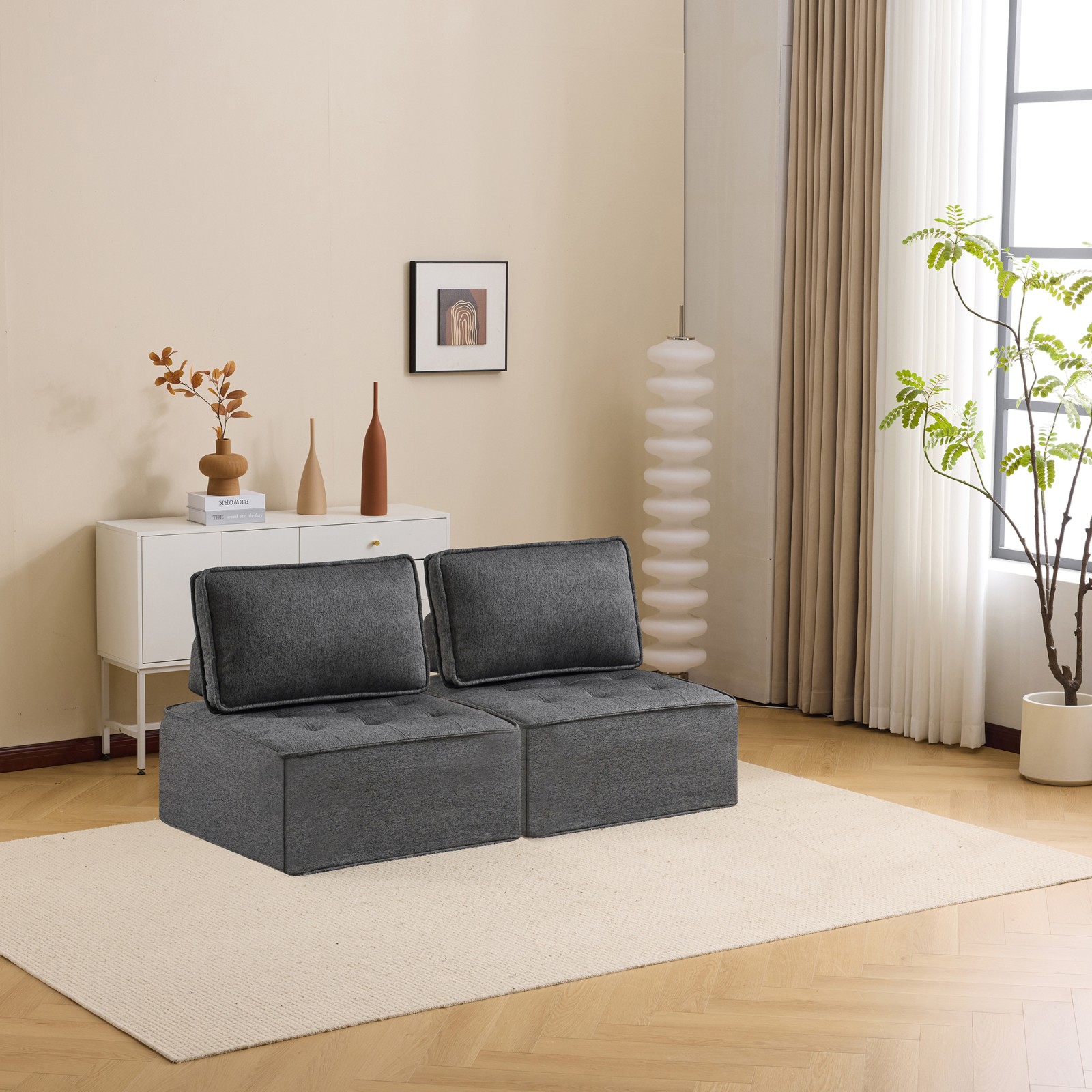 Dark Gray Linen Modular Sofa Sectional, 31.89″ x 31.89″ x 15.35″
