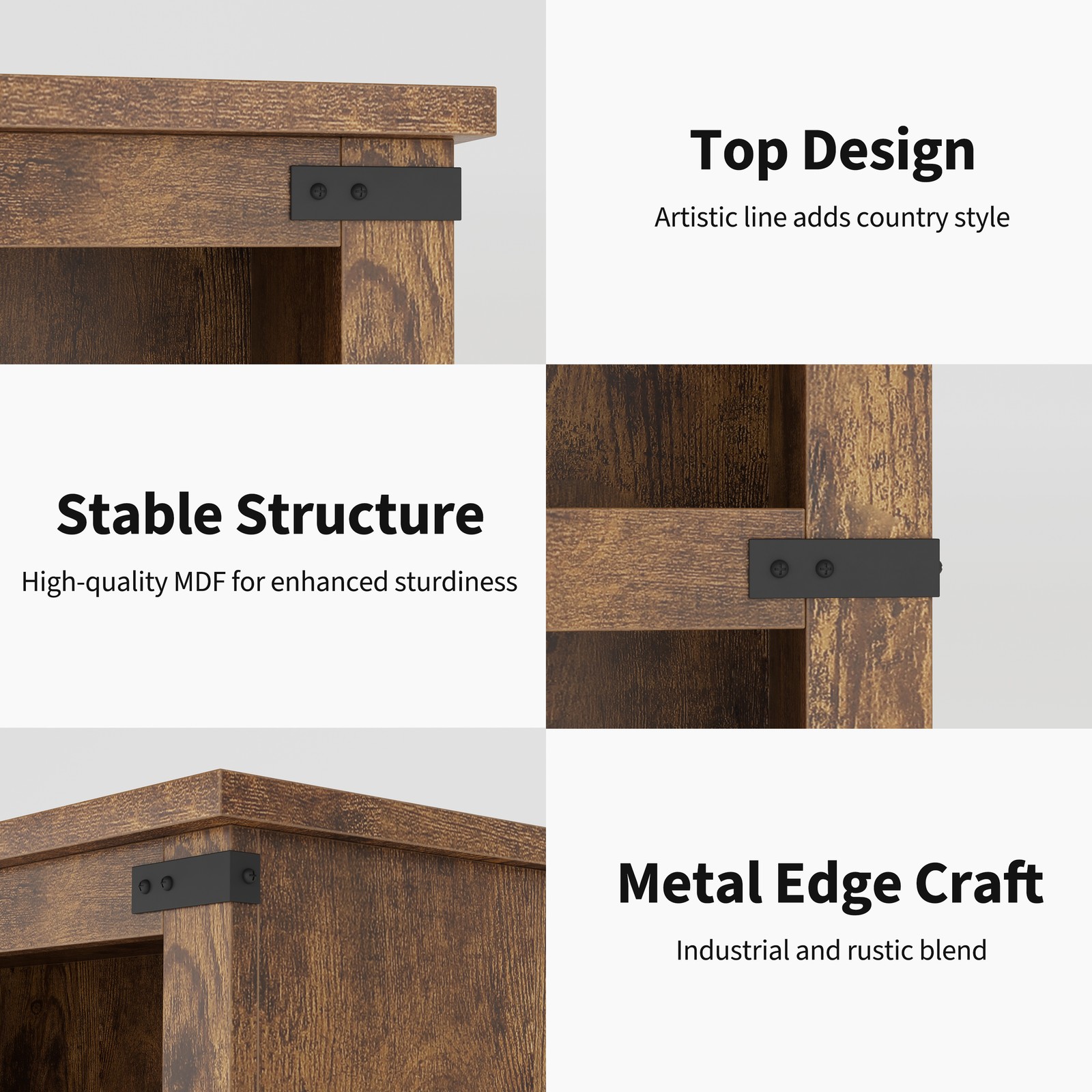Versatile 3-Tier Wooden Bookcase Open Storage Bookshelf Farmhouse Display Shelf
