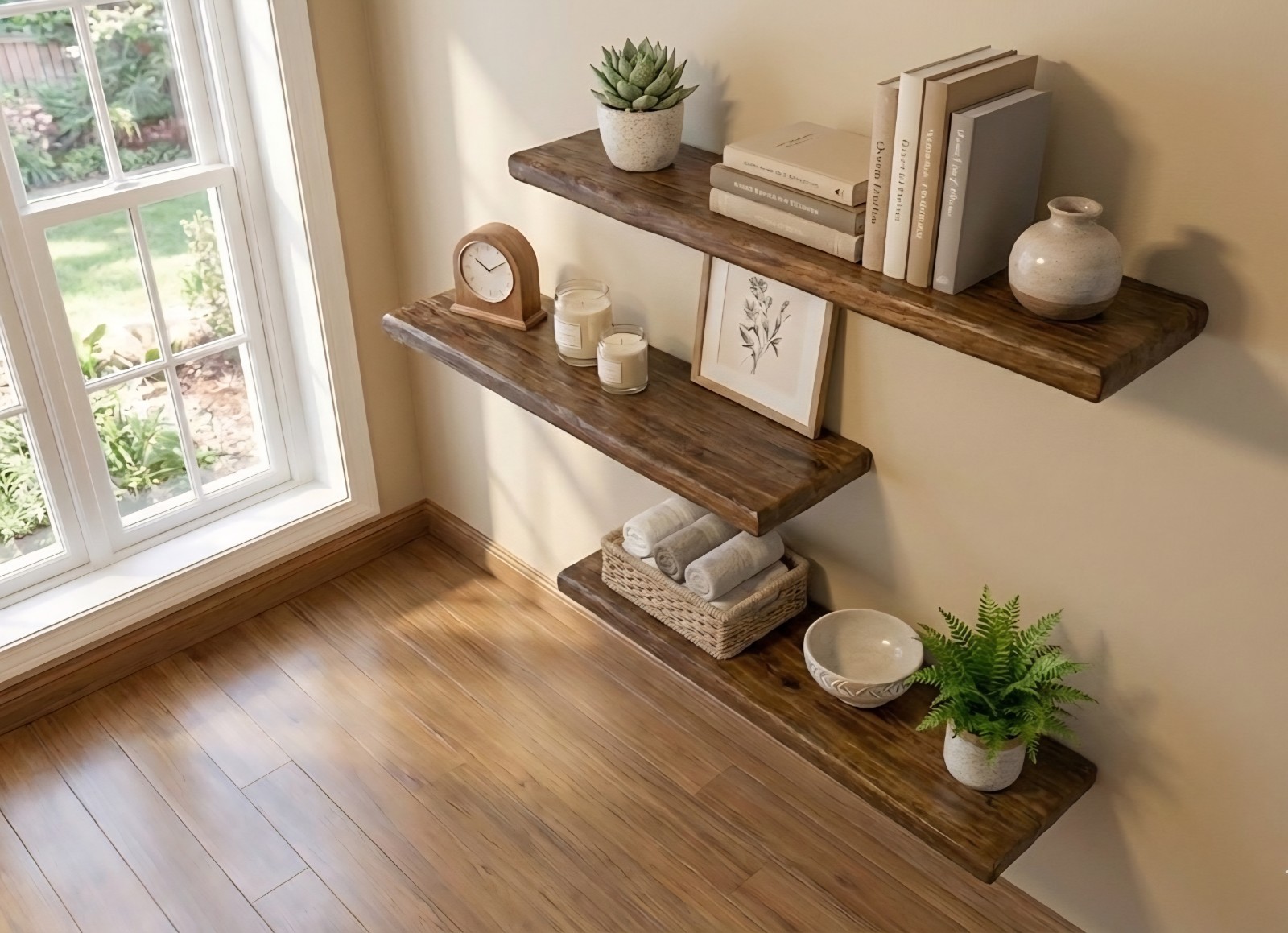 24″ HANDMADE Solid Pine| Floating Shelf |Early AMER. Stain| TUNG Oil Finish|