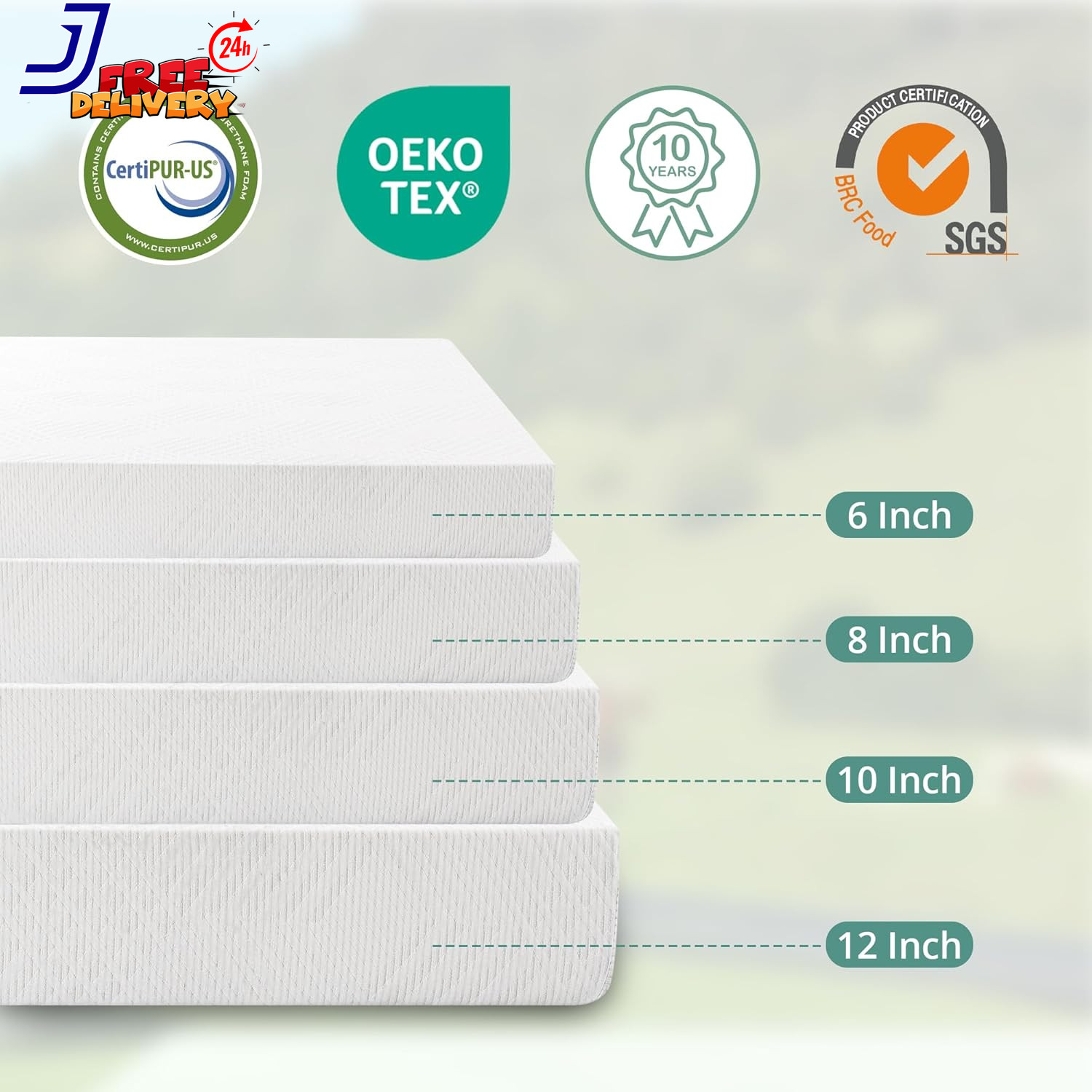 EGO White 10 Inch Short King Memory Foam RV Mattress, Cooling Gel Green Tea Mat