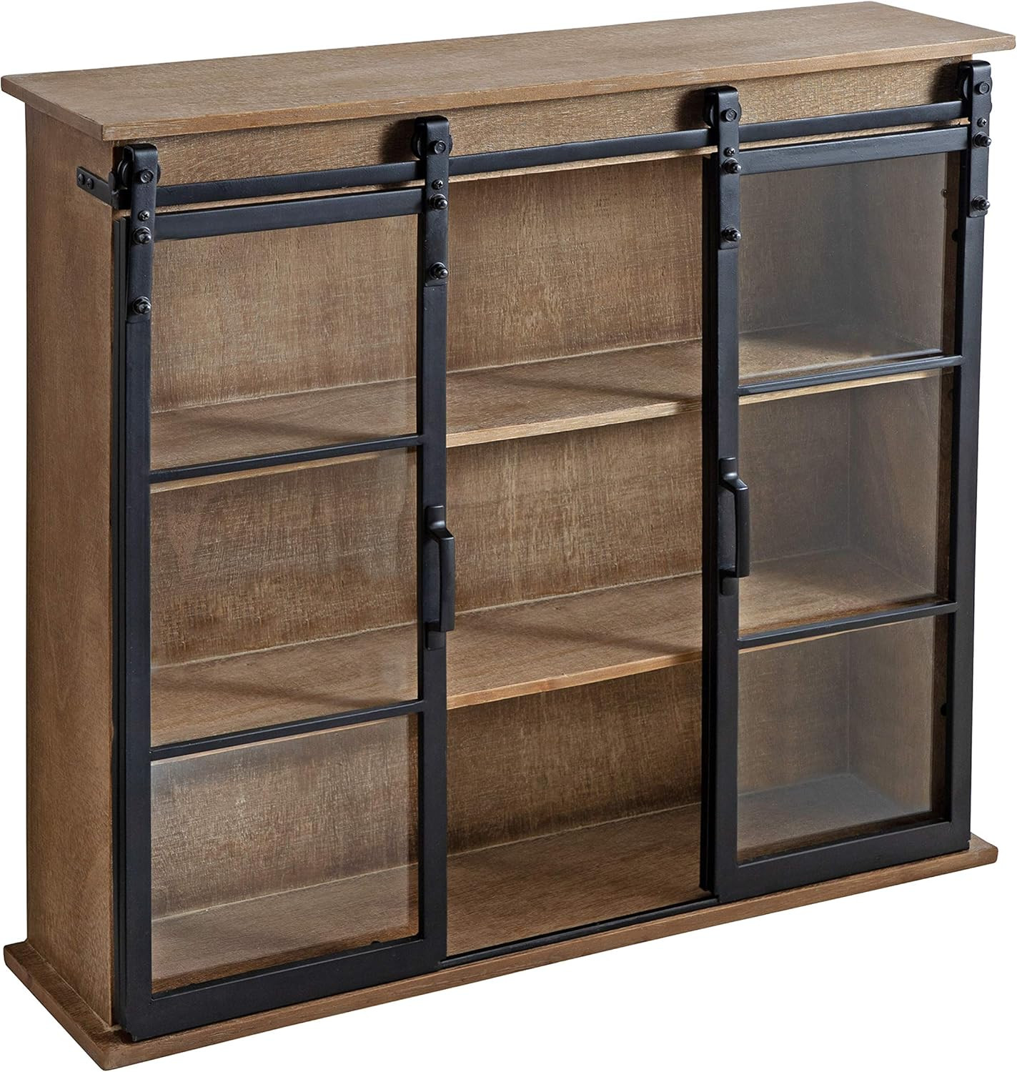 Rustic Brown Sliding Glass Door Wall Cabinet, 30″ X 28″, Modern Farmhouse Decor