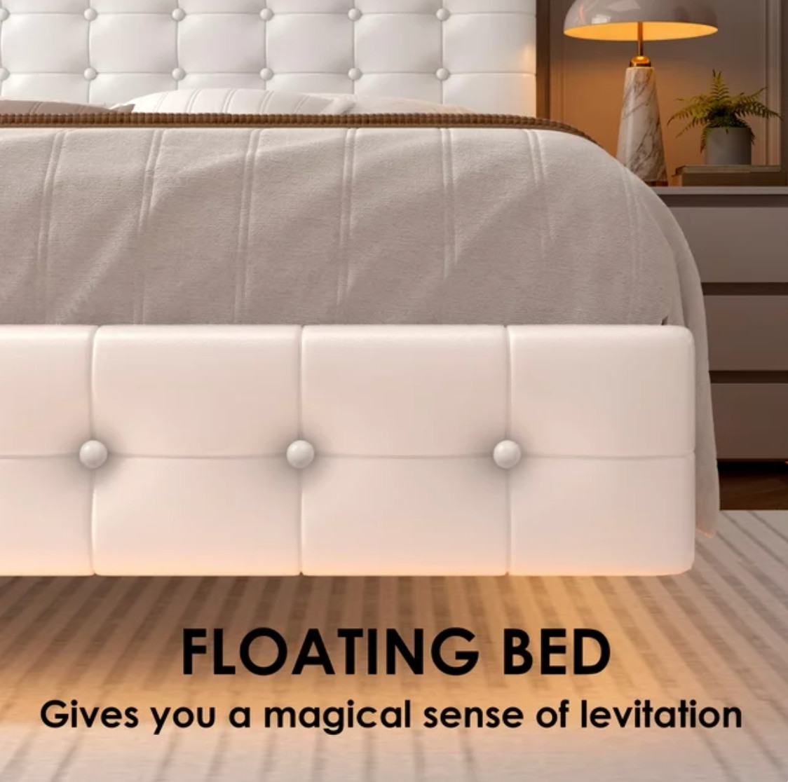 Platform Bed Frame Full Size Floating Base Adjustable Headboard for Kids Teens