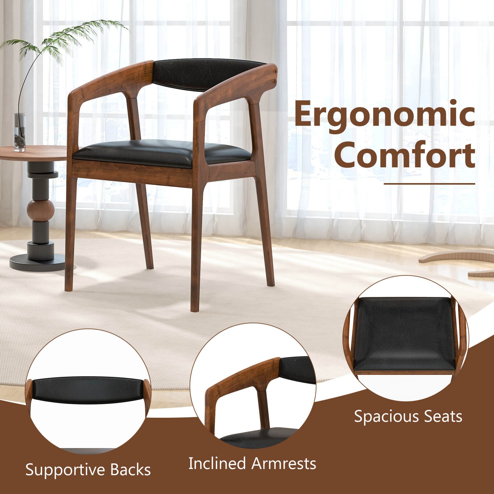 Set of 2 Accent Chairs PU Leather Upholstered Armchairs w/ Cozy Backrest