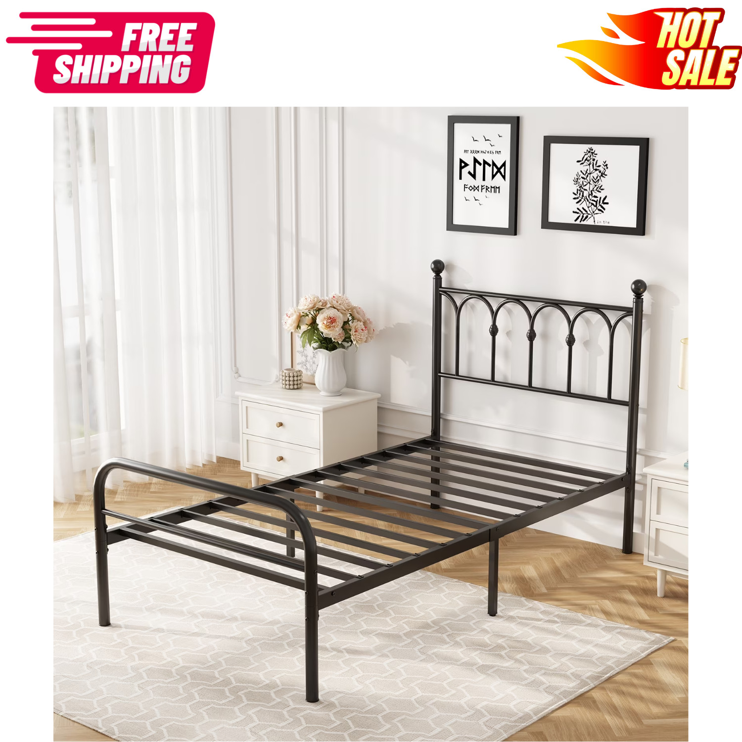 Gianna Metal Platform Bed Frame Twin Steel Slat Storage No Box Spring