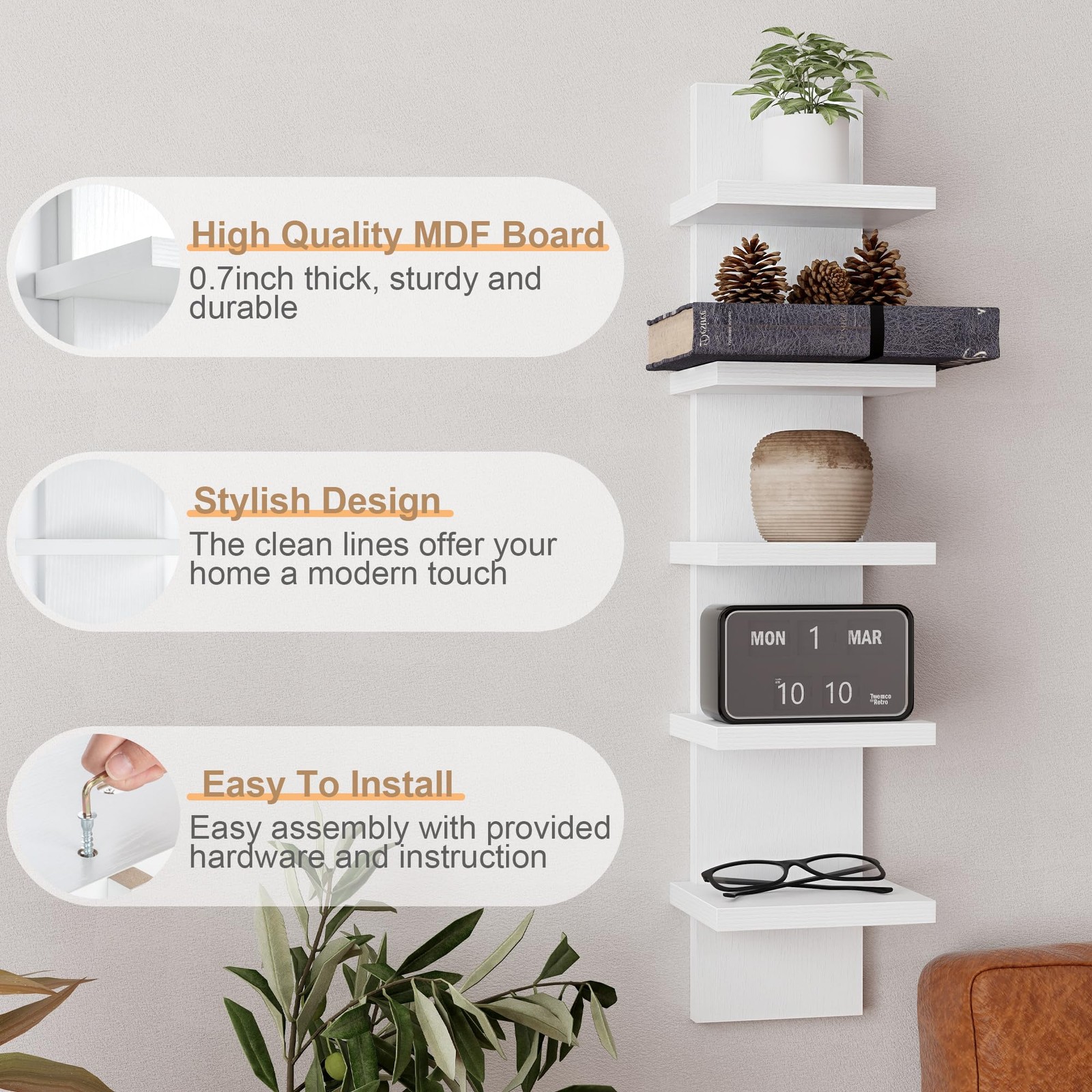 Fun Memories 5 Tier Wall 5 – Standard – 1P | 31″Height, Modern White