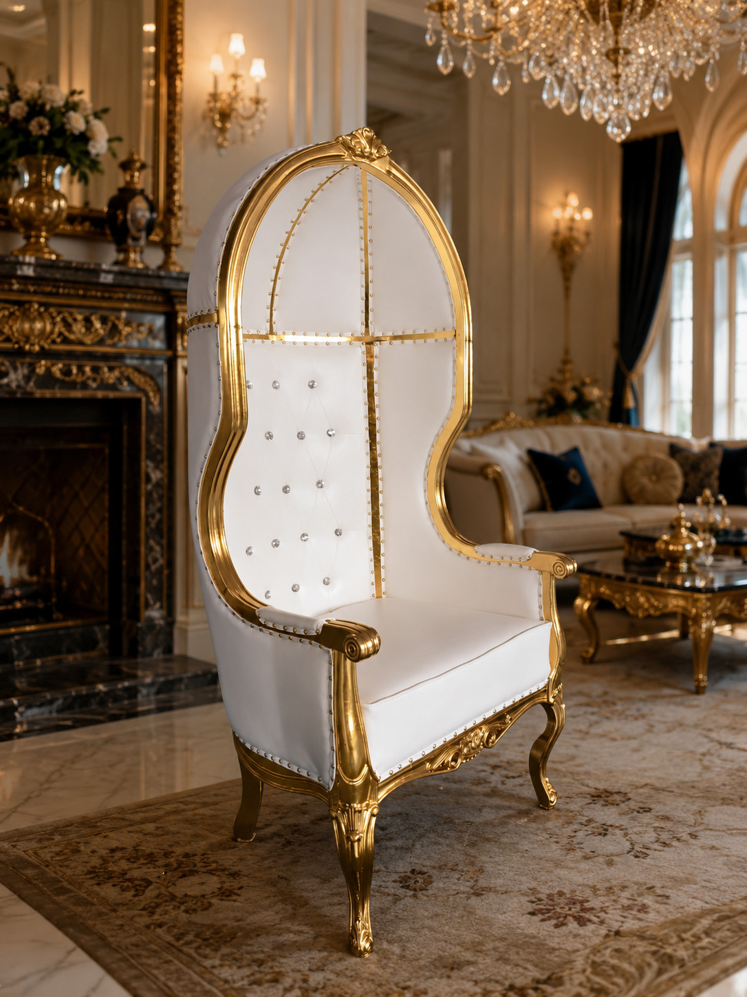 ✨ Luxury Gold Dome Throne Chair – Handcrafted Solid Wood Royal Accent Chair ✨