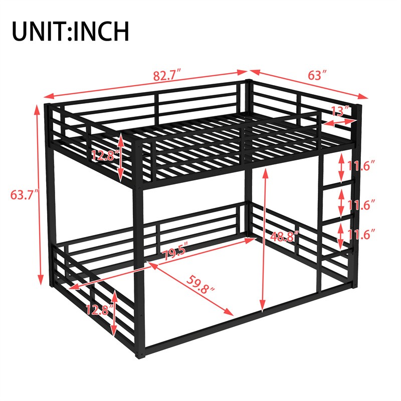 Metal Queen over Queen Bunk Bed for Adults/Teens – Space-Saving No Box Spring