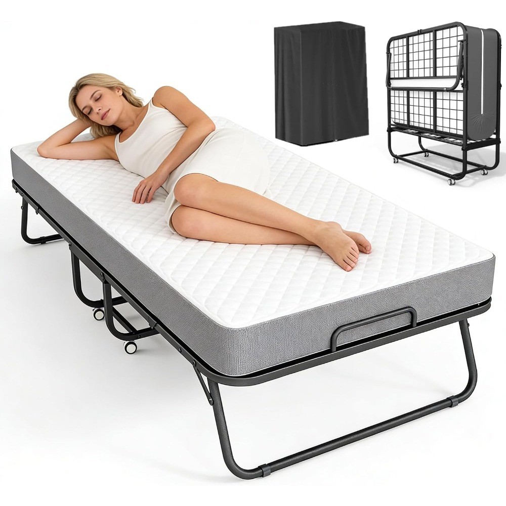 Folding Bed for Adults with 5″ Luxurious Memory Foam Mattress & Sturdy Metal