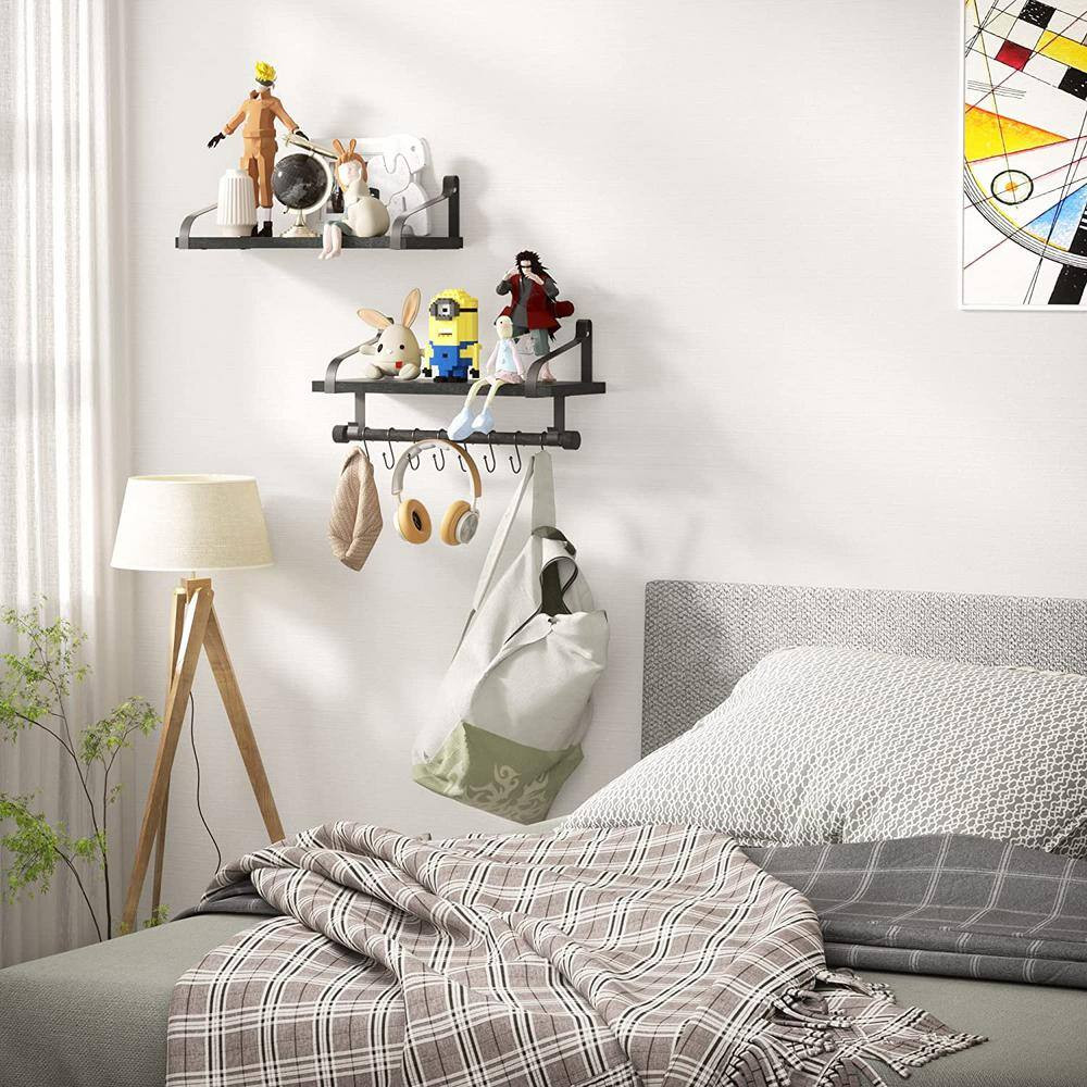 17.3 In. W X 7.3 In. D Black Wood Composite Decorative Wall Shelf, Floating Shel