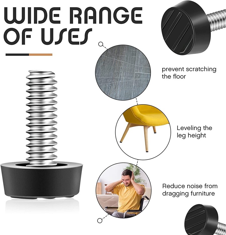 10X 1/4-20 UNC Thread Adjustable Furniture Foot Legs Levelers Glide Screw N857