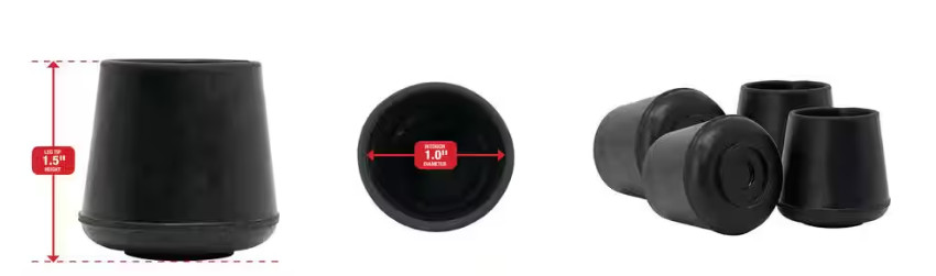 4PK EVERBILT Anti-Skid 1 in. Rubber Leg Tips Caps Table Chair Floor Protection