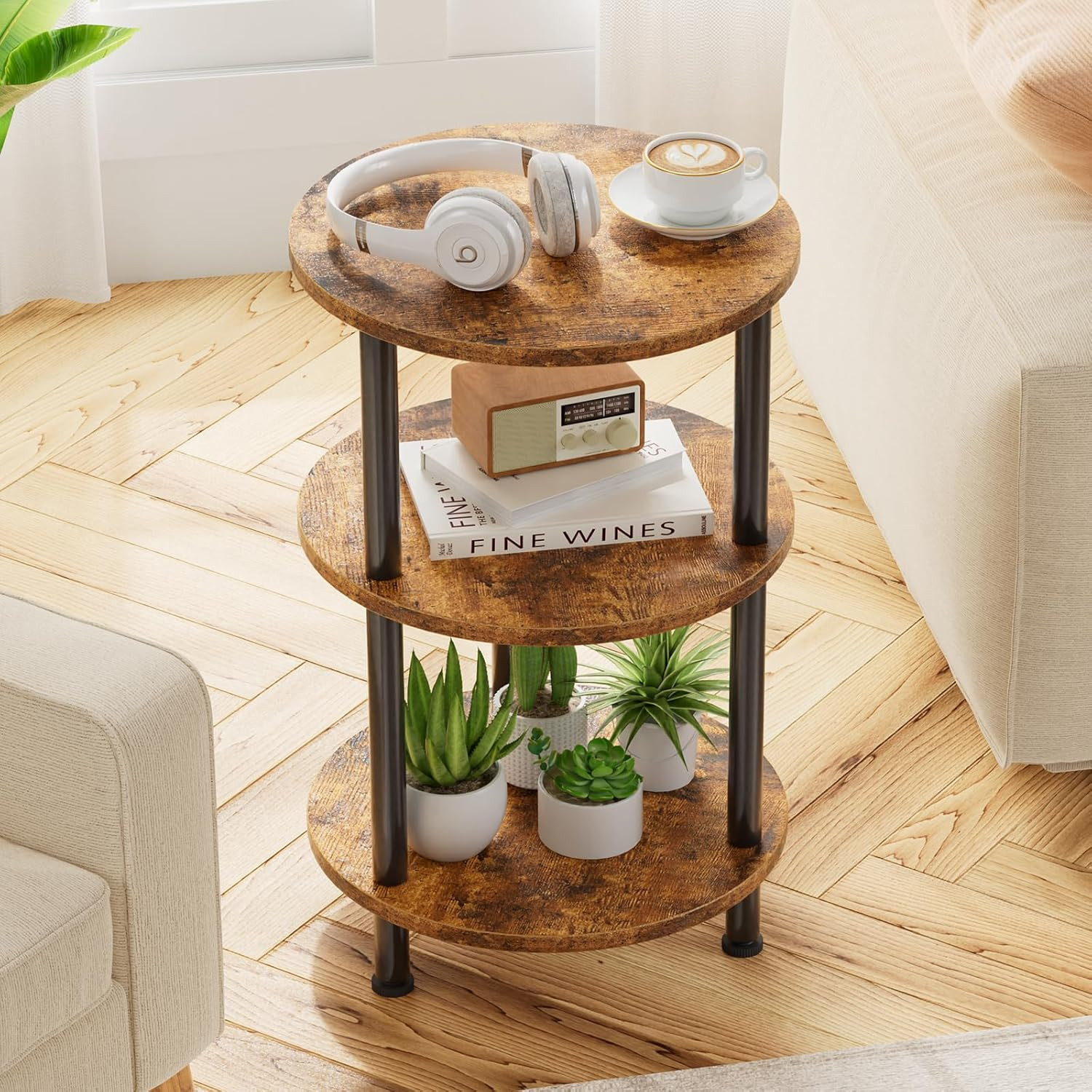 Simple Trending Side Table Living Room, Small round End Table, 3 Tiers Accent Ta
