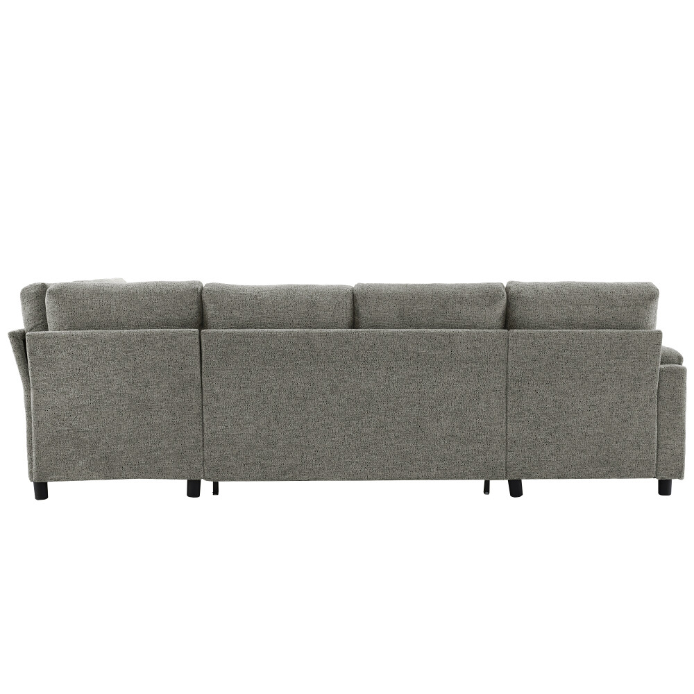 109.9″ Sectional Sofa Bed U-shaped Sofa with Storage, Cup Holders, Light Grey