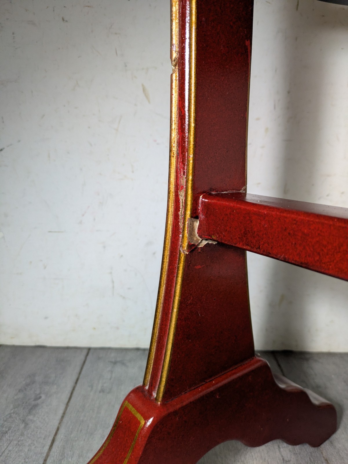 Vintage Asian Chinoiserie Folding Butler Tray Table Hand Painted Birds Red/Gold