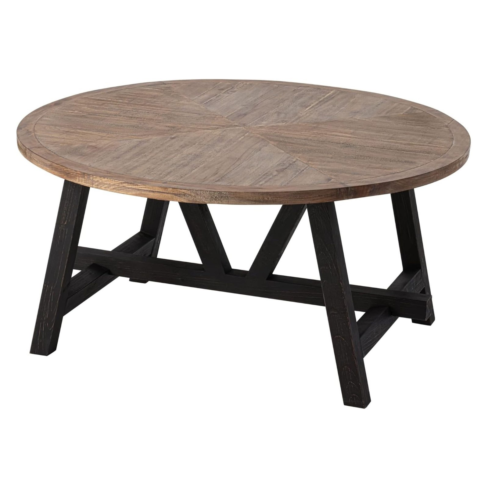 COZAYH Rustic Farmhouse Round Coffee Table with Geometric Base for Living Room