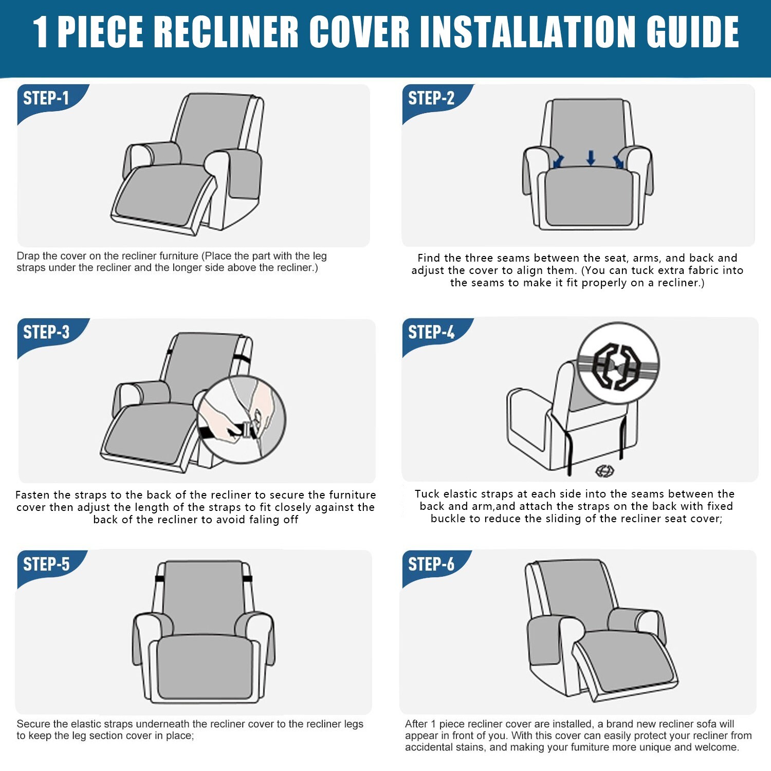 100% waterproof non-slip recliner cover, pockets, furniture protection trim