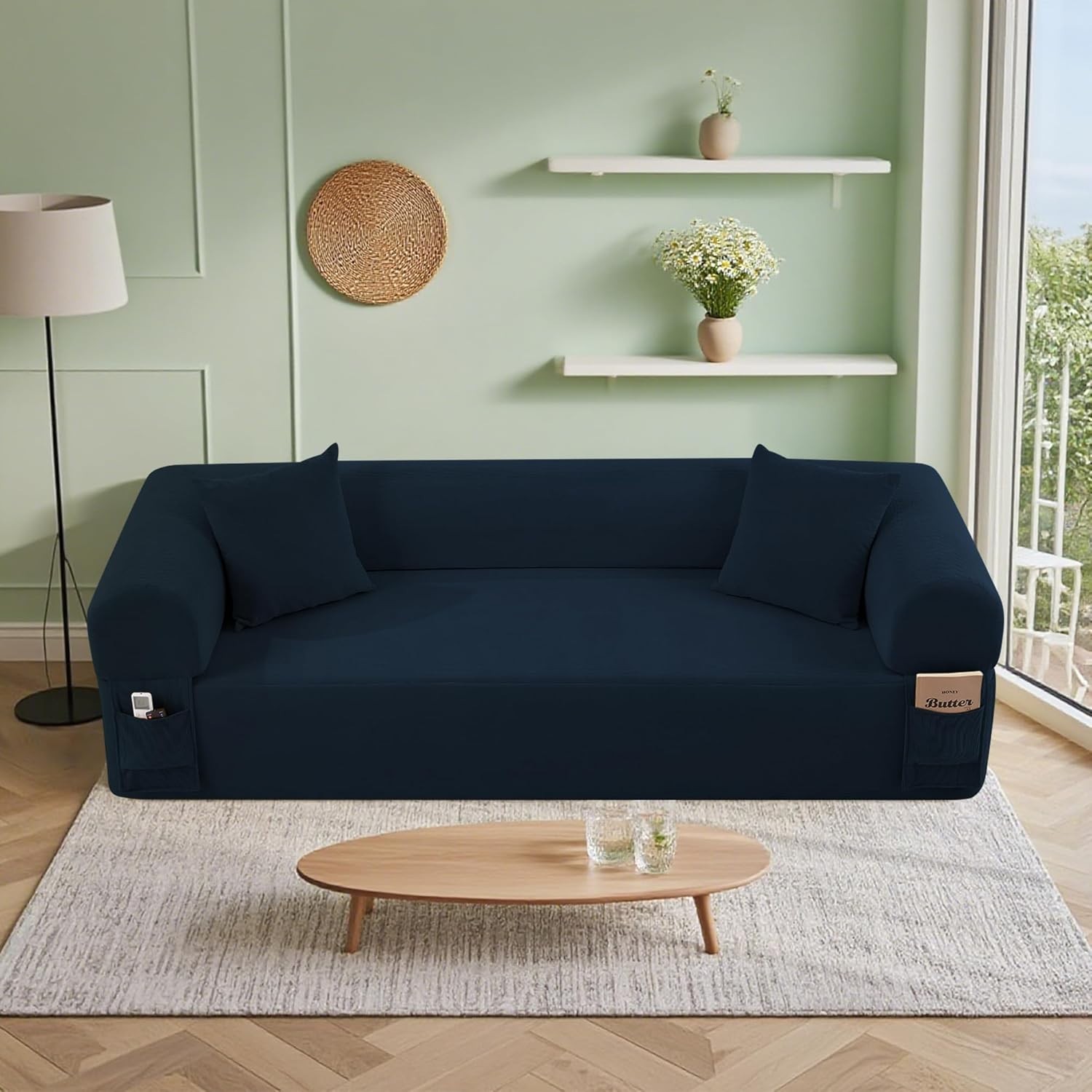 83” Boneless Sofa in a Box, 3-Seater Floor Sofa No Assembly Corduroy Couch for