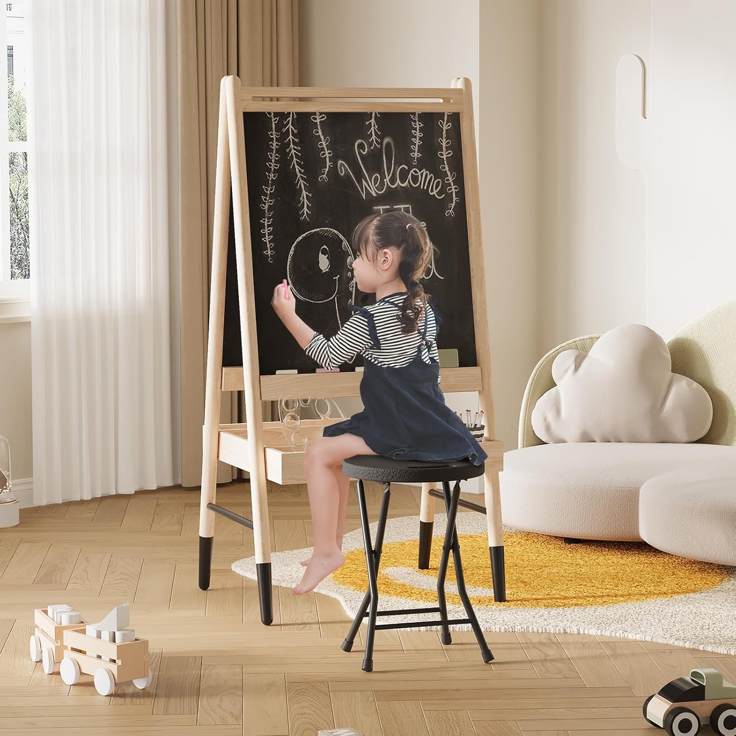Foldable Stool Chair with Handle Heavy Duty Portable Round for Dorm Kitchen Set