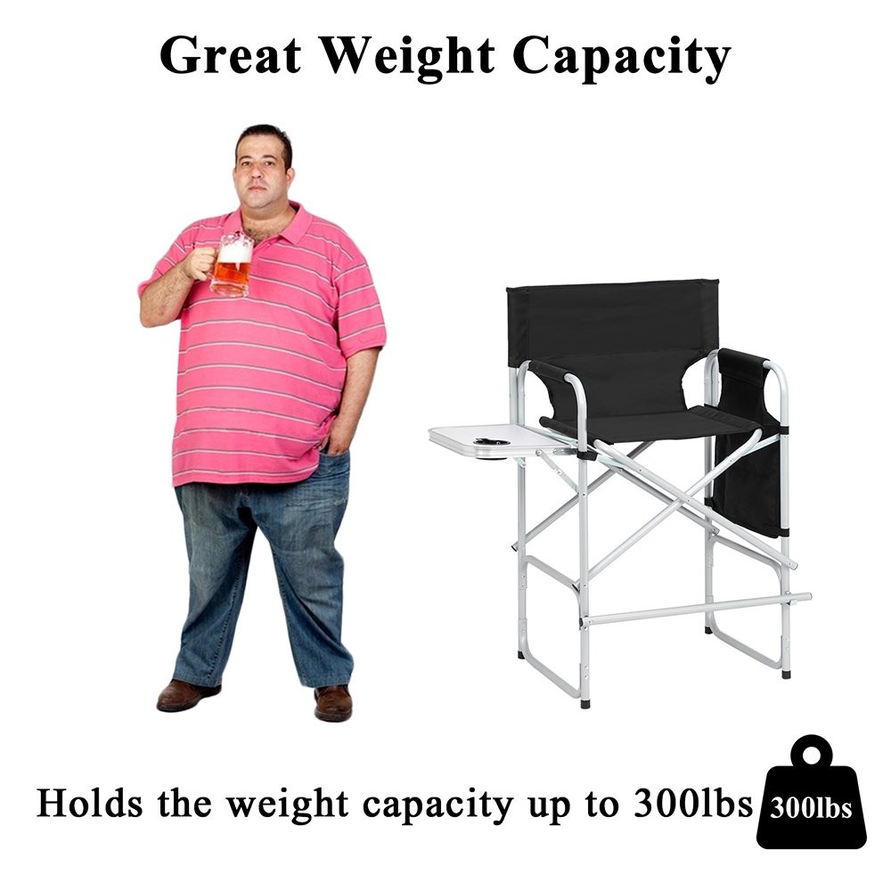 Folding Directors Chair High Foldable Bar Stool for Makeup Artist w/ Side Table