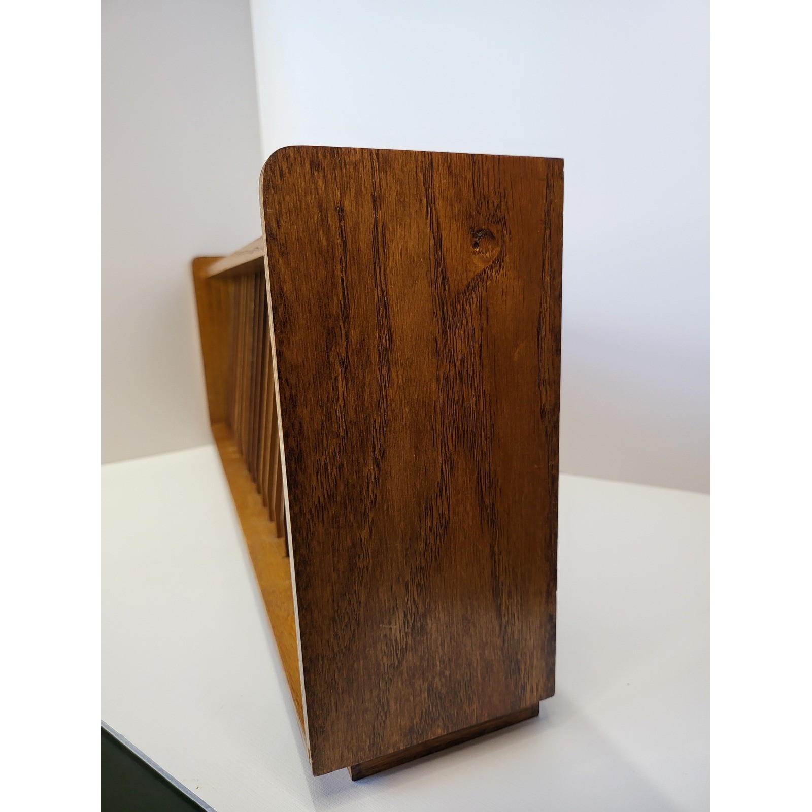 Vintage Retro Wood Media Storage Rack 18 Slot Holder Oak Tone Media Organizer