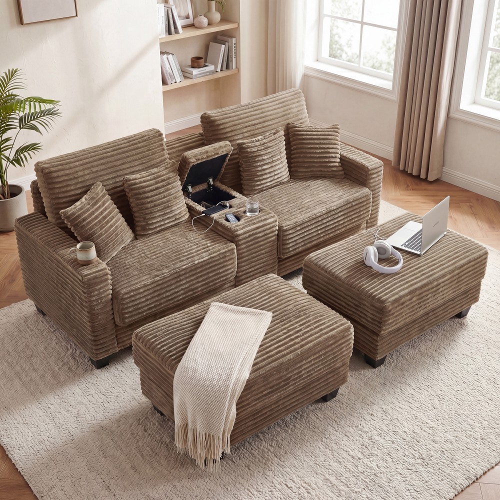 82.6″ Oversized Adjust Backrest Chaise Lounge Chair Sofa w/USB Port & Cup Holder