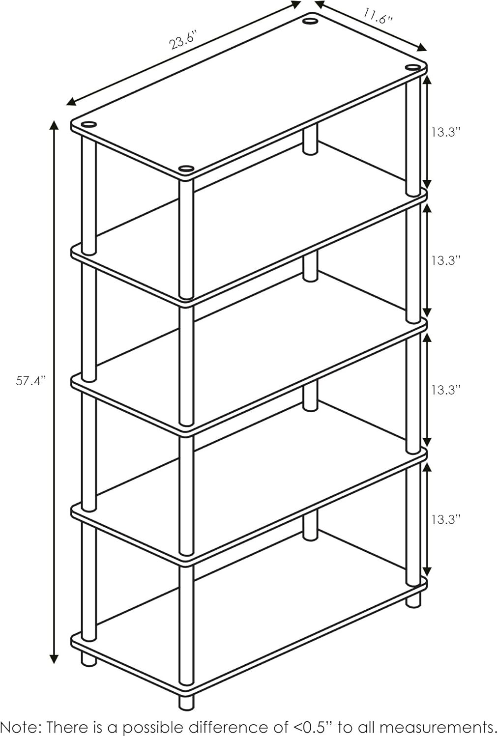 TURN-N-TUBE Storage Shelves 5-Tier Book Shelf Corner Shelf Toolless Open Shelves