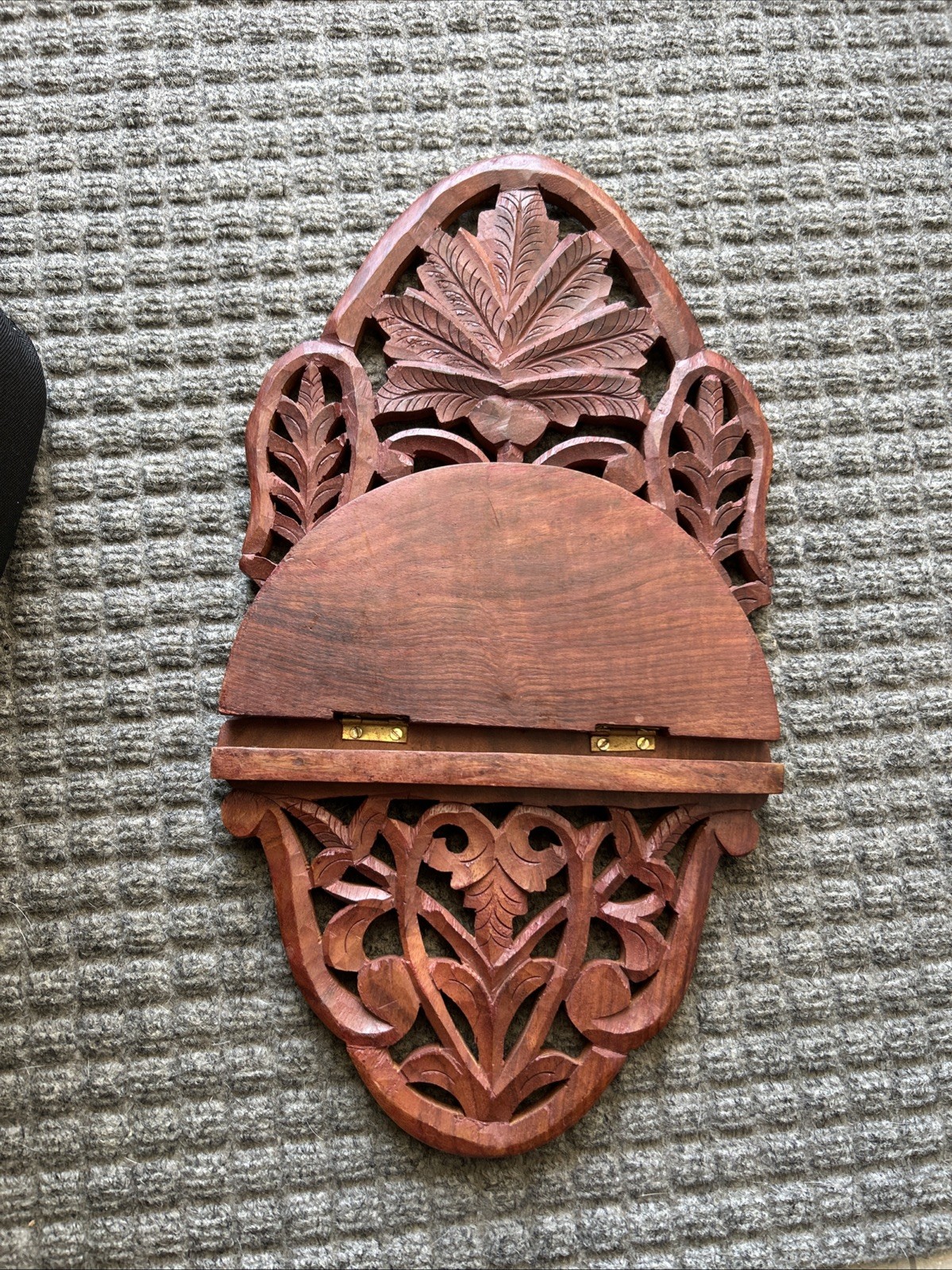 Vintage Hanging Teak Wood Folding Shelf From India – 15” High By 8” Wide