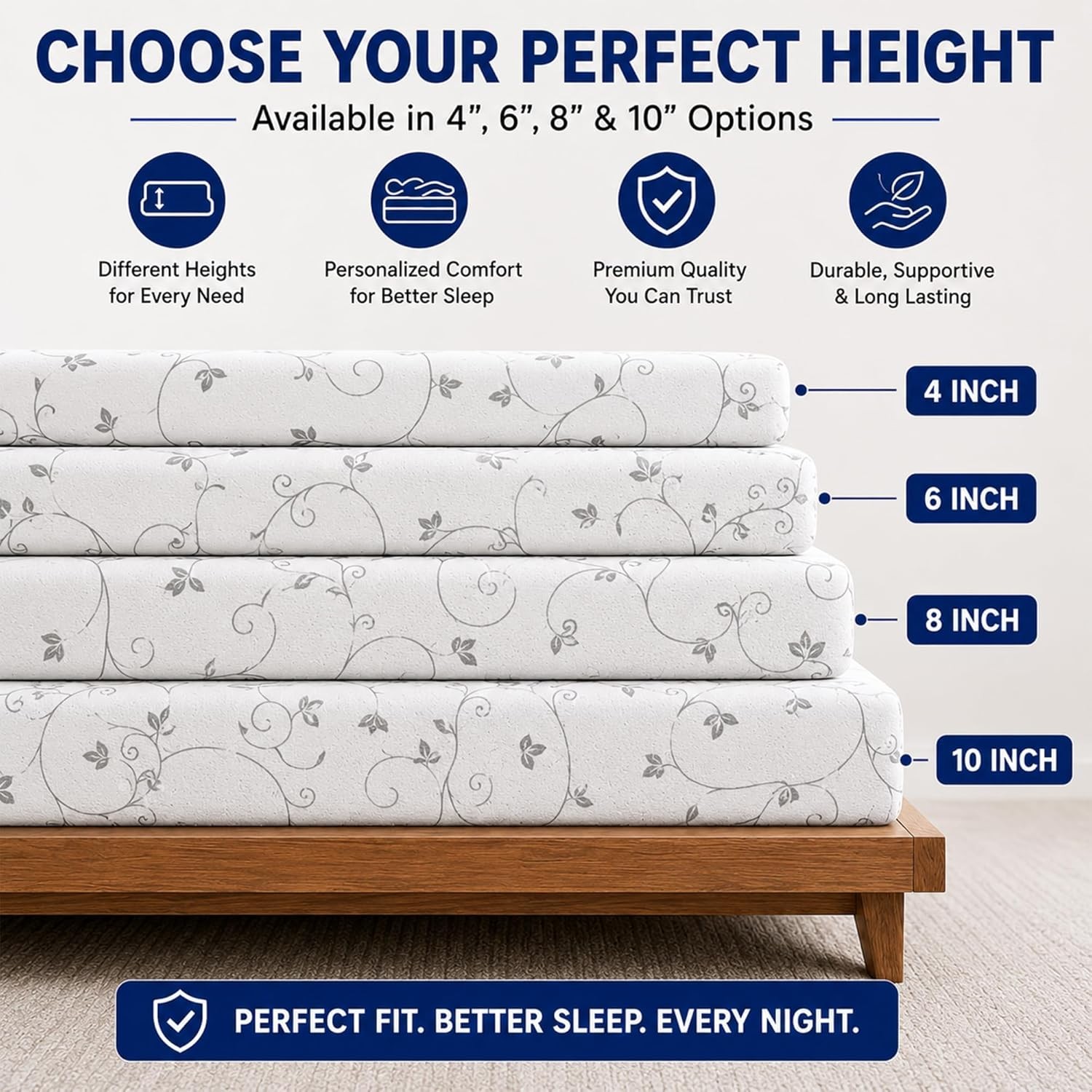 4-Inch High Density Foam RV Mattress Replacement, Medium Firm, Travel Camper