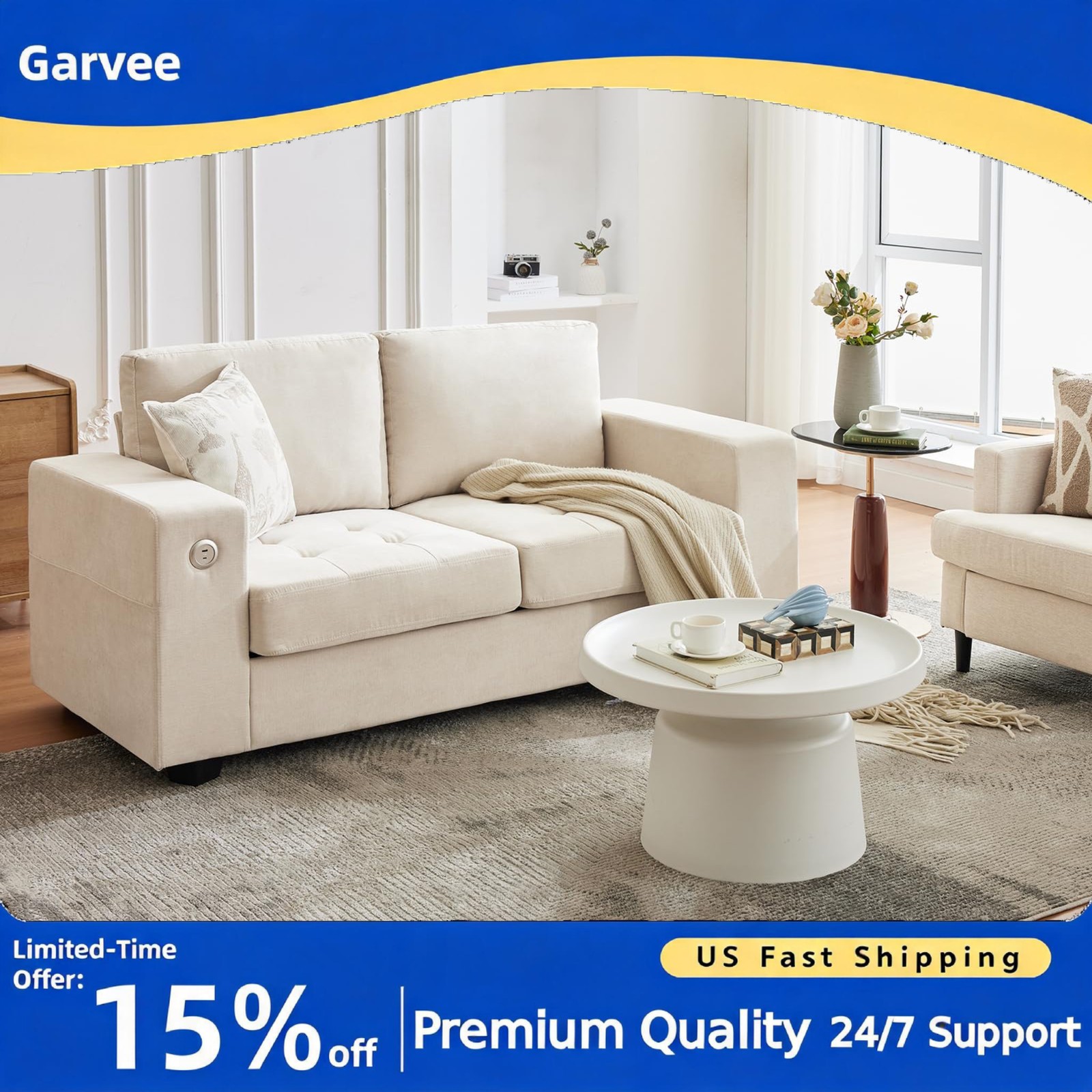 Velvet 76″ Loveseat Sofa Couch Comfy Removable Cushion Cover for Small Space