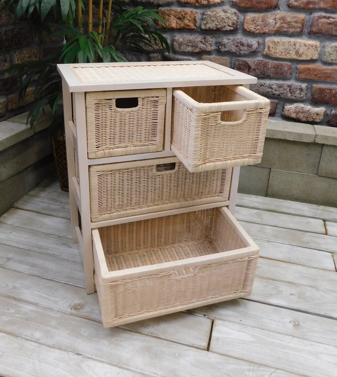 Brand New Handwoven Wicker & Wood Deluxe Four Drawer Chest