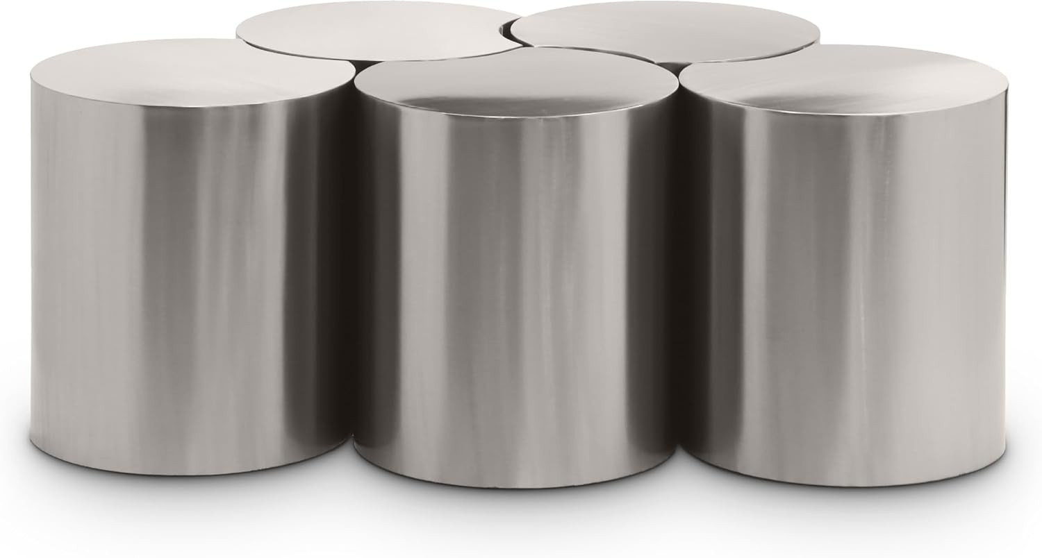 Modern 5D Dimple Coffee Table Set – Silver, 50″ W, Brushed Chrome Finish