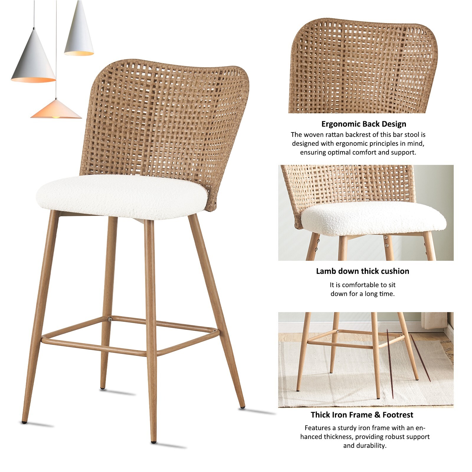 Rattan Bar Stools Set of 2, Rattan Counter Height Stool,Bar Stools,Counter Stool