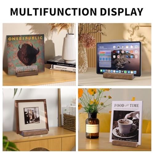 Vinyl Record Storage Holder, Walnut Wood Record Holder with Holder-Warm light