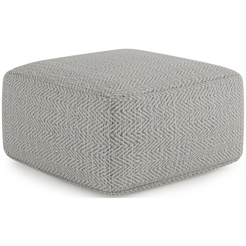 Trent Home Boho Square Pouf in Patterned Gray Melange Cotton
