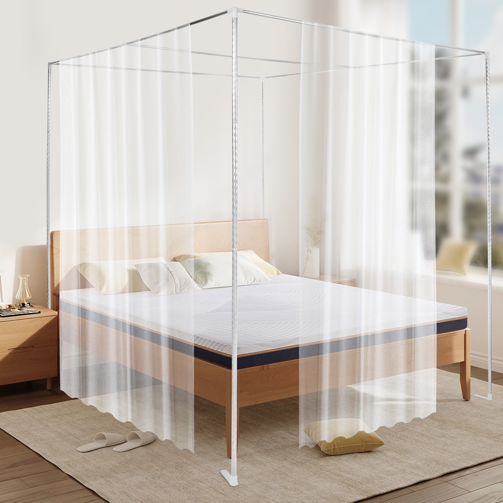Modern Canopy Bed Frame 2*2*2m Rectangular Mosquito Net Bracket Floorstanding