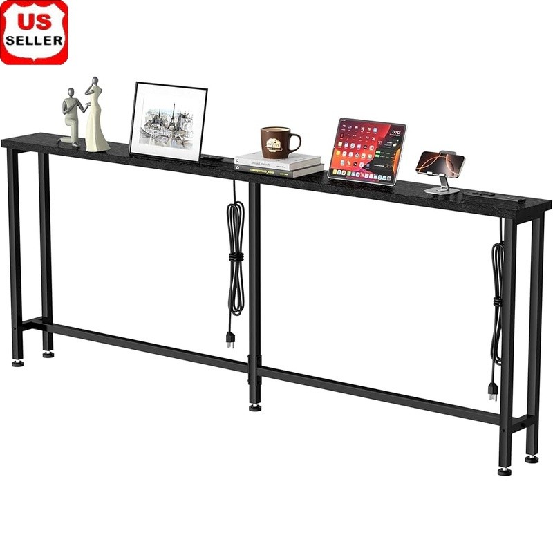 78 Inch Sofa Table W/ Power Strip 4 AC Outlets 4 USB Ports Easy Assembly