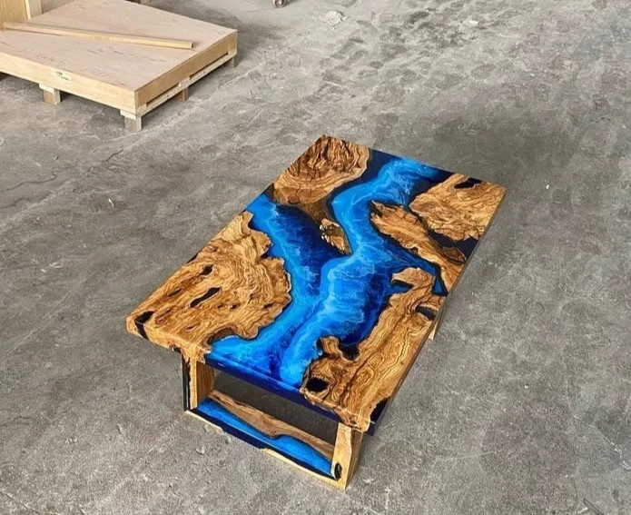 Black Epoxy River Dining Table, Live Edge Wood, Handmade Modern Conference Table