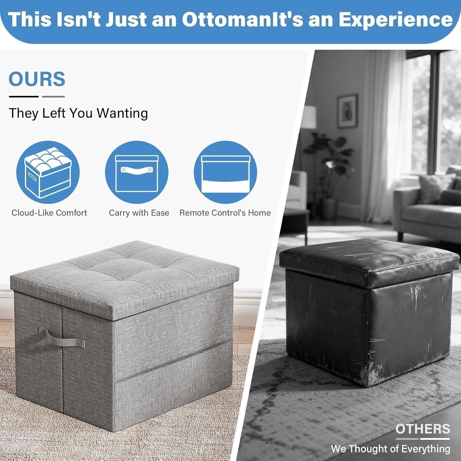Storage Ottoman Foot Rest Stool, Holds Up to 350lbs, 43L, Foldable | Small Ot…