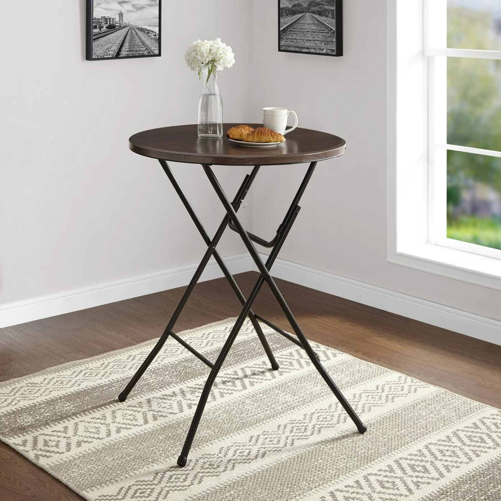 High Top Folding Bistro Table Cafe Round Outdoor Patio Cocktail Party Porch Side
