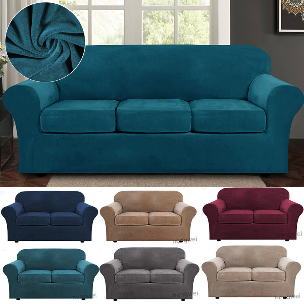 Stretch Velvet Sofa Covers Couch Chair Slipcover Protector with Cushion Cover