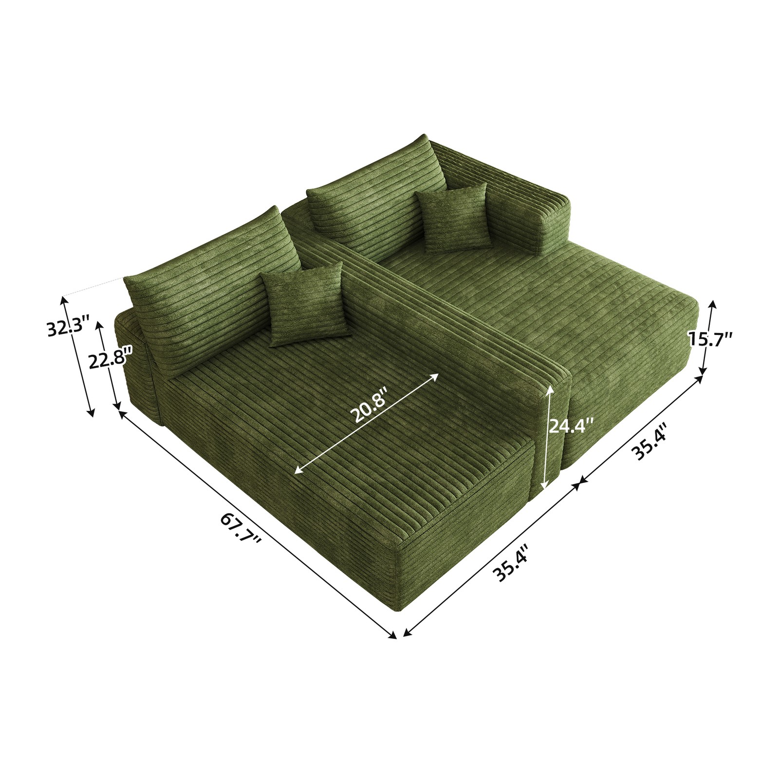 103″ Boneless Couch Sectional Cloud Sofa Corduroy Right Facing Chaise Couch