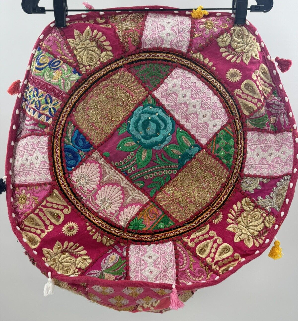 22X22x14 HAND MADE TRIBAL BANJARA OTTOMAN BENCH FOOTSTOOL POUF PILLOW COVER