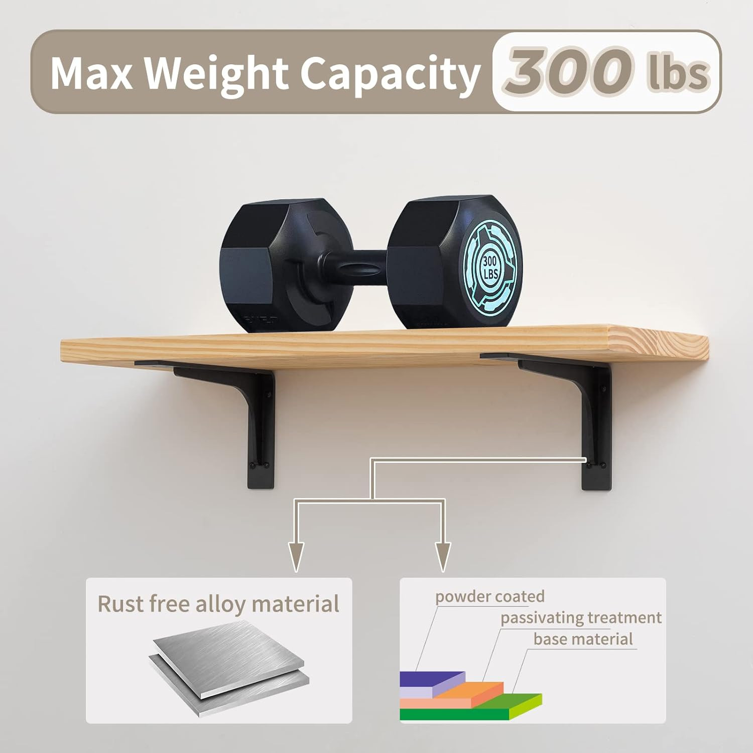 8″ x 4.7 “Shelf Bracket ,L Shelf Brackets,max Load 300lbs, Premium Alloy Metal H