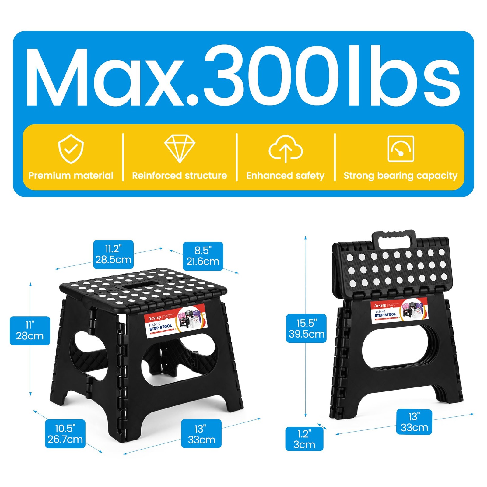 Folding Step Stool 11 Inch, Sturdy Plastic Foldable Step Stool for Kids & Adu…