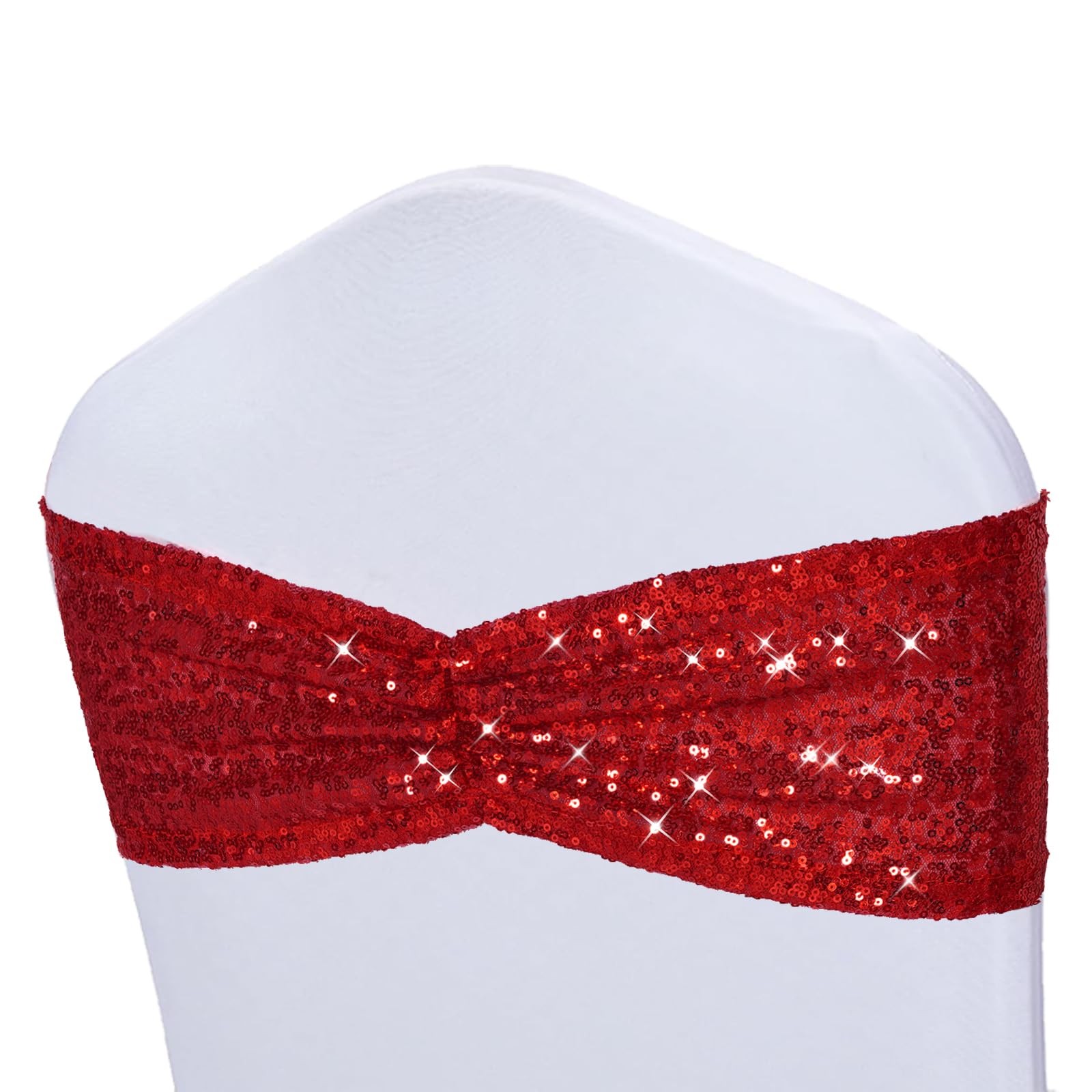 Red Sequin Chair Sashes, Double Sided Glitter Folding Chair Covers Bow for We…